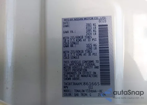 2023 Nissan Rogue Sv z USA, uszkodzony, nr VIN 5N1BT3BAXPC861665